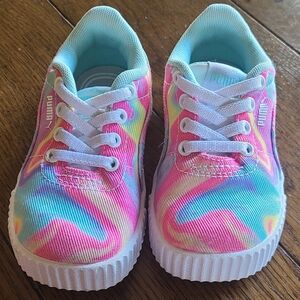 Toddler size 7C puma pink,blue,purple and yellow swirled sneakers